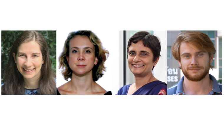 Headshots of webinar speakers Rebecca Kahn, Rebecca Grais, Cherry Kang and James Watson